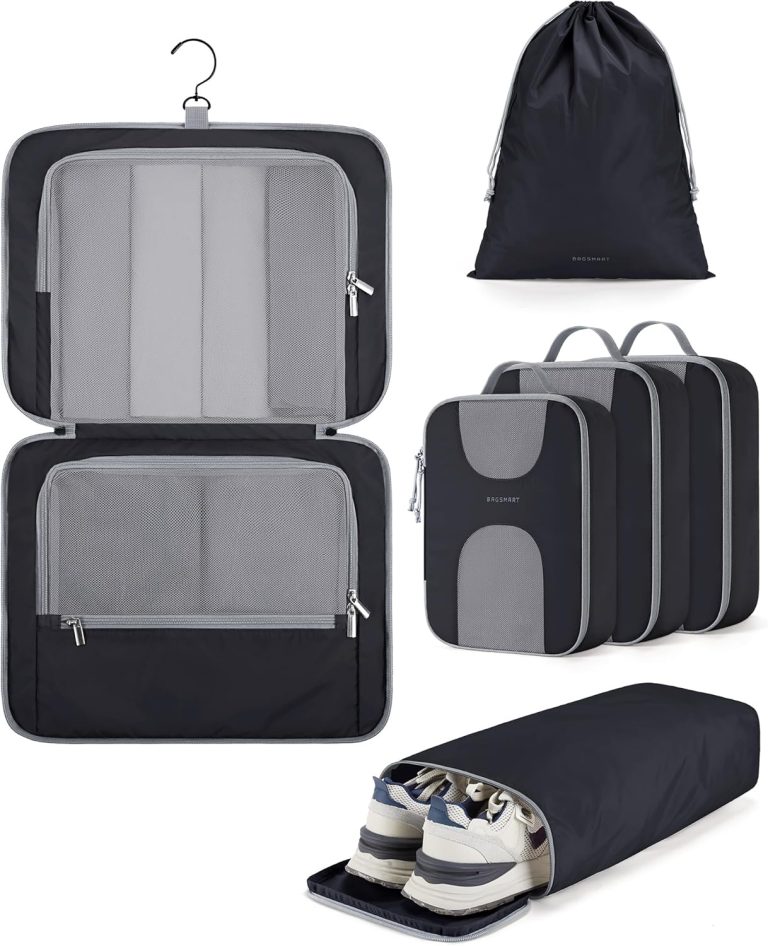 BAGSMART Hanging Travel Packing Cubes, 6 Set Large Travel Cubes for Women Cruise Ship Essentials, Suitcase Organizers