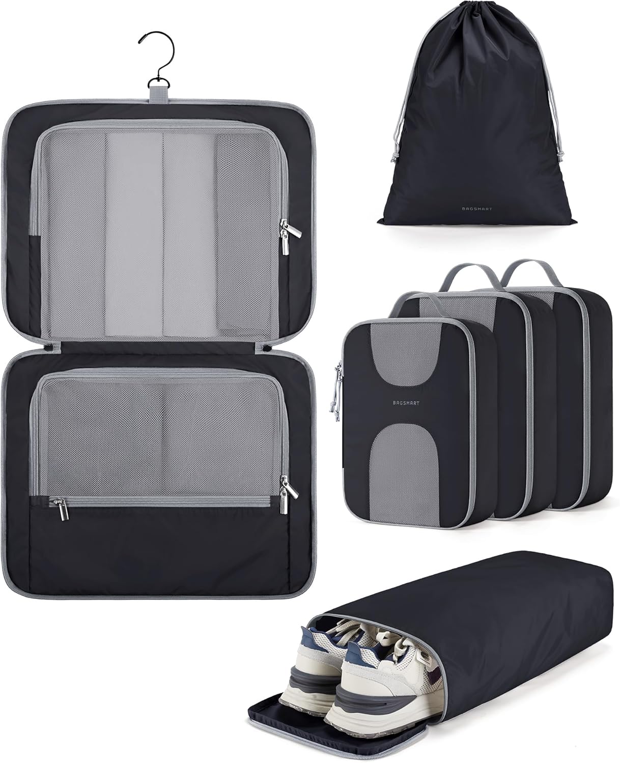 BAGSMART Hanging Travel Packing Cubes, 6 Set Large Travel Cubes for Women Cruise Ship Essentials, Suitcase Organizers