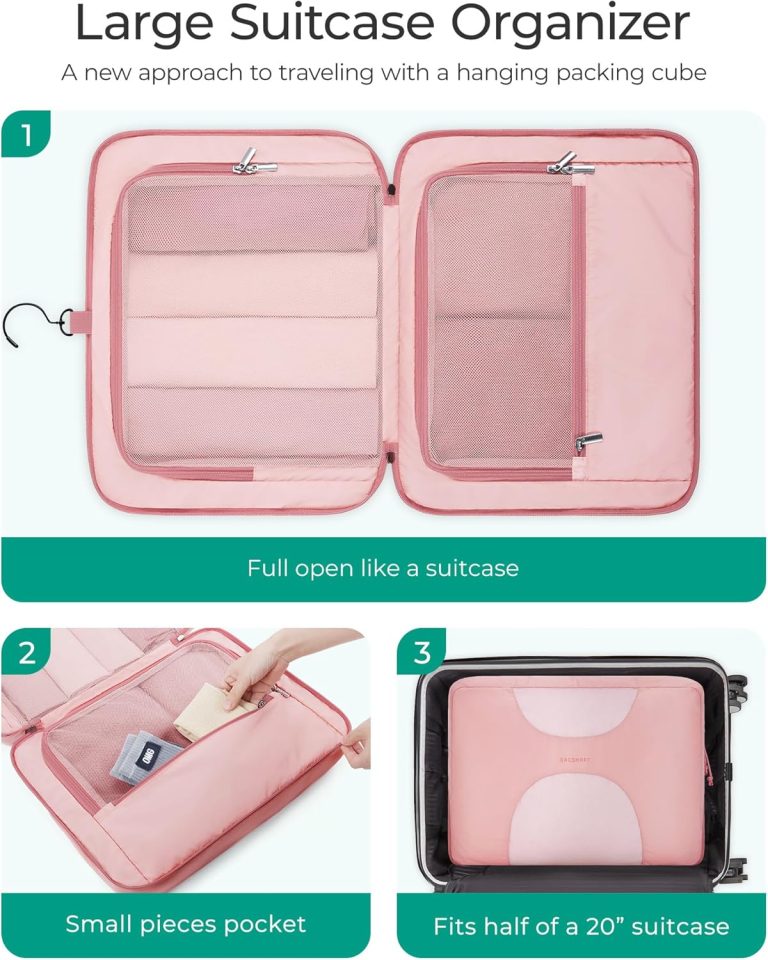 BAGSMART Hanging Travel Packing Cubes, 6 Set Large Travel Cubes for Women Cruise Ship Essentials, Suitcase Organizers