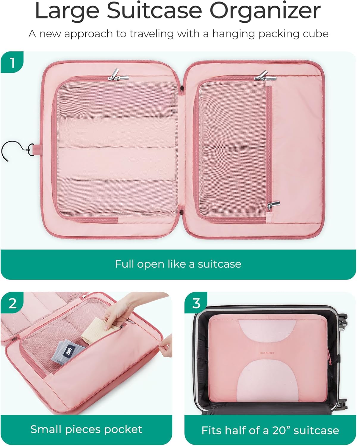 BAGSMART Hanging Travel Packing Cubes, 6 Set Large Travel Cubes for Women Cruise Ship Essentials, Suitcase Organizers