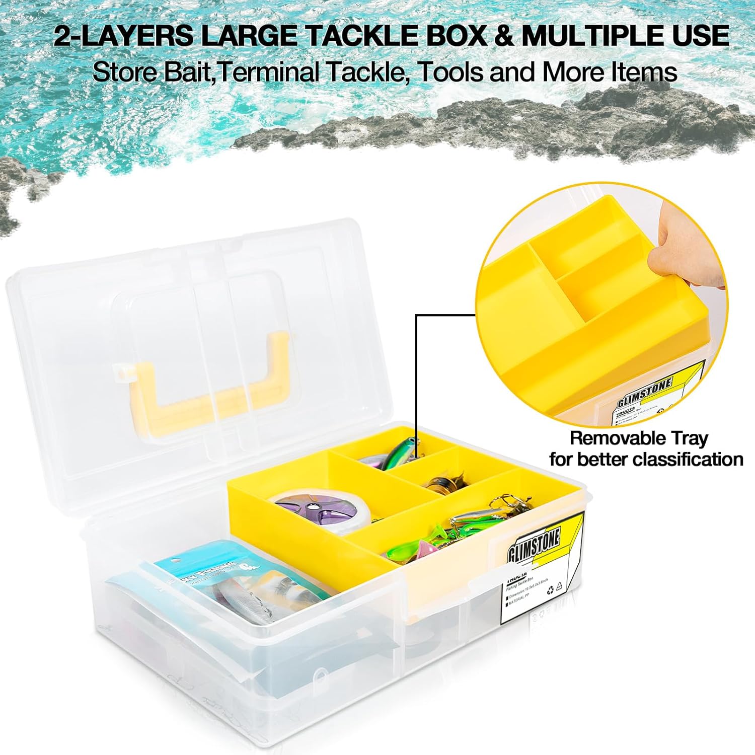 Fishing Tackle Boxes Waterproof Premium Plastic Storage Organizer Container Box with Divider Tray for Small Parts (Tackle Box Only) - Image 3
