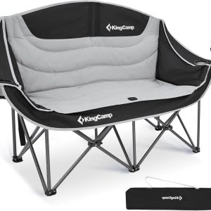 KingCamp Double Camping Chair Oversized Loveseat Camping Couch Heavy Duty Outdoor Folding Chair with Cup Holder Wine Glass Holder Support 550 lbs for Outside Picnic Beach Travel Black