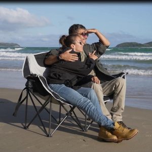KingCamp Double Camping Chair Oversized Loveseat Camping Couch Heavy Duty Outdoor Folding Chair with Cup Holder Wine Glass Holder Support 550 lbs for Outside Picnic Beach Travel Black