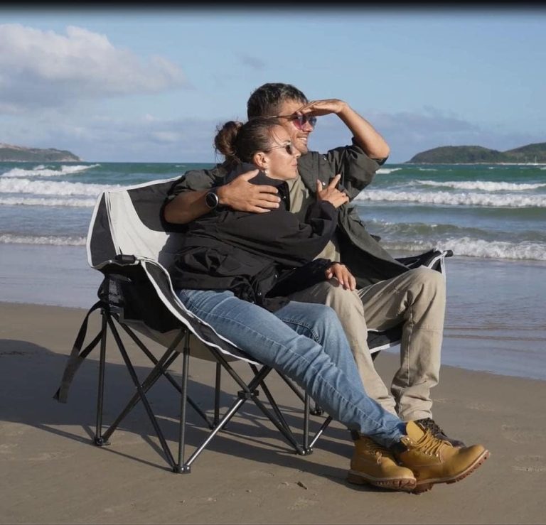 KingCamp Double Camping Chair Oversized Loveseat Camping Couch Heavy Duty Outdoor Folding Chair with Cup Holder Wine Glass Holder Support 550 lbs for Outside Picnic Beach Travel Black