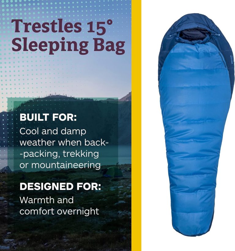 Marmot Men’s Trestles 15° Sleeping Bag | Insulated, Water-Resistant, Left-Zip, Cobalt Blue/Blue Night, Long