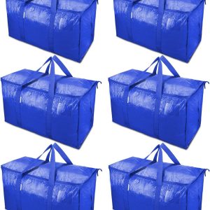 TICONN 6 Pack Extra Large Moving Bags with Zippers & Carrying Handles, Heavy-Duty Storage Tote Moving Boxes for Space Saving