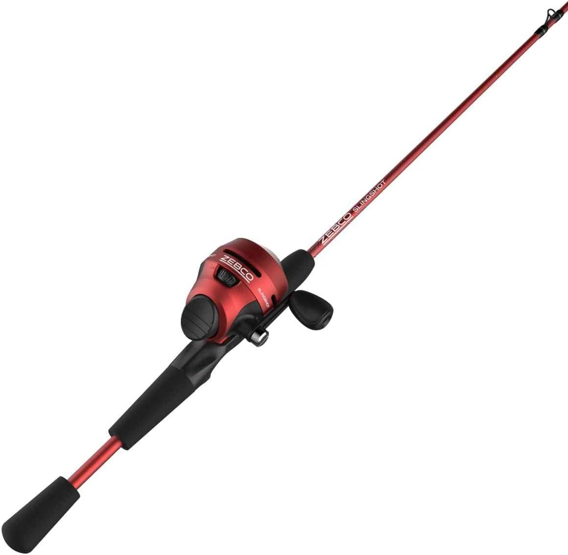 Slingshot Spincast Reel and Fishing Rod Combo, 5-Foot 6-Inch 2-Piece Fishing Pole, Size 30 Reel, Right-Hand Retrieve, Pre-Spooled with 10-Pound Zebco Line