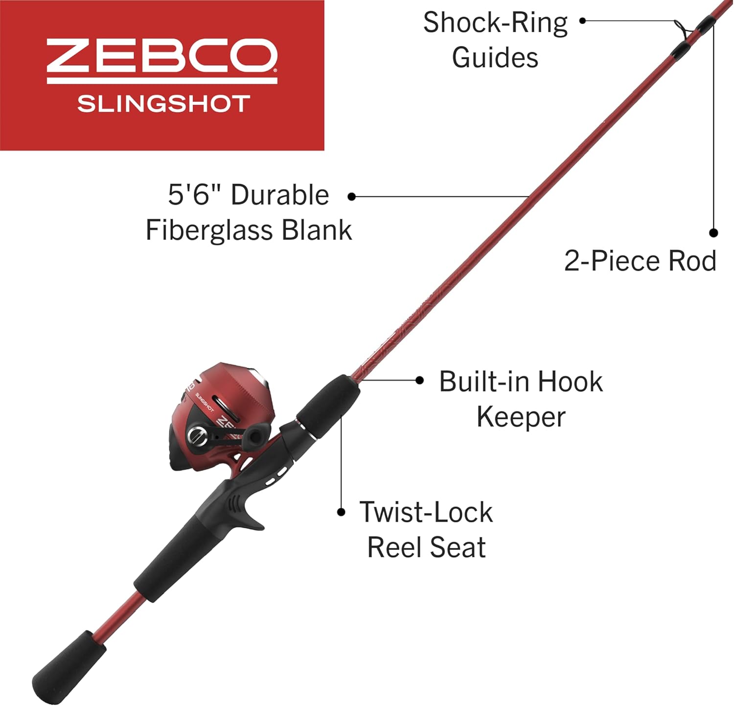 Slingshot Spincast Reel and Fishing Rod Combo, 5-Foot 6-Inch 2-Piece Fishing Pole, Size 30 Reel, Right-Hand Retrieve, Pre-Spooled with 10-Pound Zebco Line - Image 3